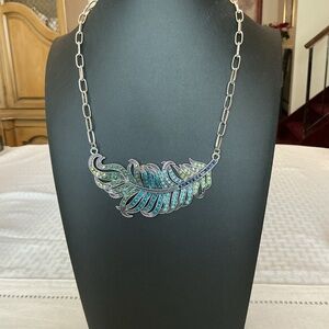 Feather Multicolored Silver Tone Pendant Necklace